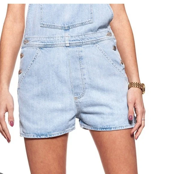 NWT Wrangler Bib Shorts Overalls XS Blue Jean W29QFH17J Tubble Blue Casual - Picture 14 of 15